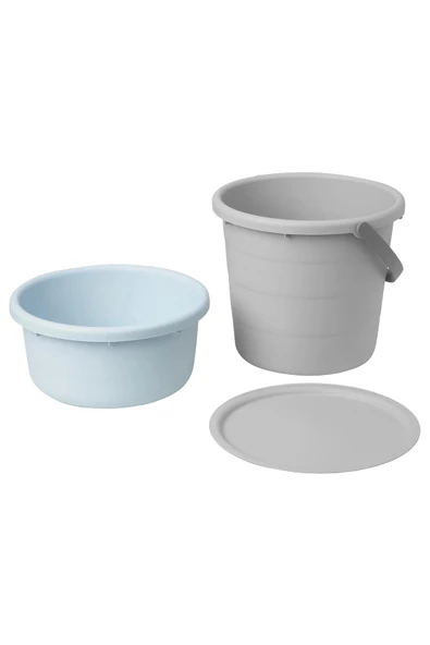 IKEA PEPPRIG 3 Parça Kapaklı Kova Seti Temizlik Kovası Gri/Mavi ürün görseli 1