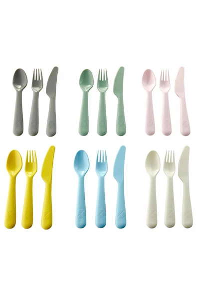 IKEA Kalas Bebek & Çocuk Çatal Kaşık Bıçak Set 18 Adet Renkli ürün görseli 1