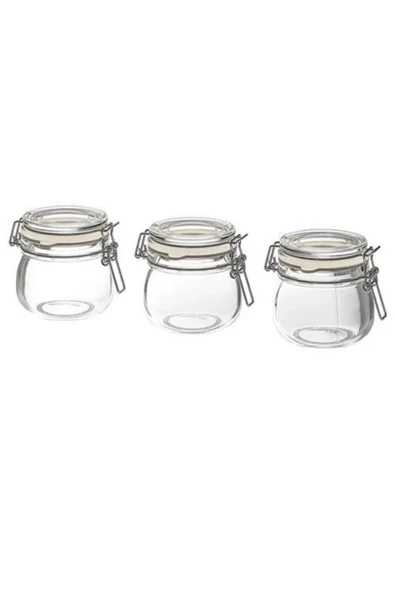 IKEA Premium Ürün Kaliteli Dayanıklı Çok Amaçlı Şık Tasarım 3 Adet 13 Cl Kapaklı Cam Kavanoz KORKEN ürün görseli 1