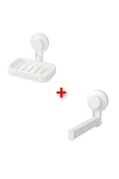 IKEA 2 Parça Vantuzlu Banyo Seti İkea Plastik Tuvalet Kağıtlığı Ve Sabunluk Beyaz Renk ürün görseli 1