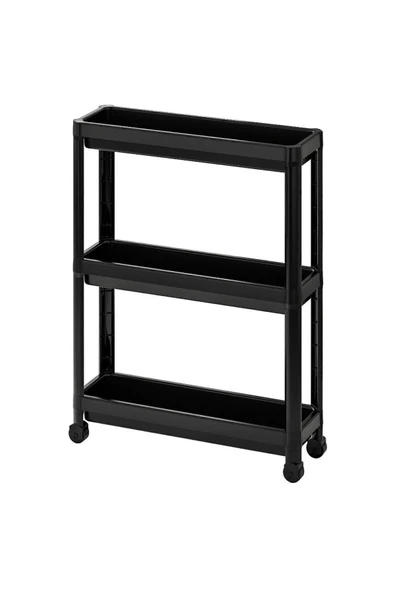 IKEA Vesken Servis Sehpası, Tekerlekli Çok Amaçlı Raf Siyah, 54x18x71 Cm ürün görseli 1