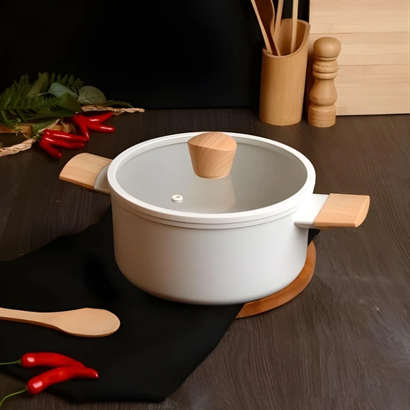 BELARIVA 26 CM KPKL BEYAZ AHSAP SAPLI DERIN TENCERE ürün görseli 1