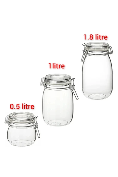 IKEA Premium 3 Adet Kavanoz Seti Kilitli Contalı Saklama Kavanozu 0,5 Lt + 1 Lt + 1,8 Lt ürün görseli 1