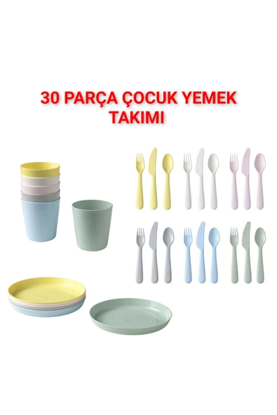 IKEA Quality 30 Parça Çocuk Yemek Seti 6 Tabak 6 Bardak 6 Kaşık 6 Çatal 6 Bıçak ürün görseli 1