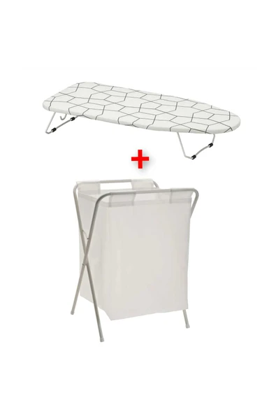 IKEA Mini Ütü Masası Uzunluk 73 cm + Katlanır Ayaklı Çamaşır Sepeti 50 Lt İkea Set ürün görseli 1