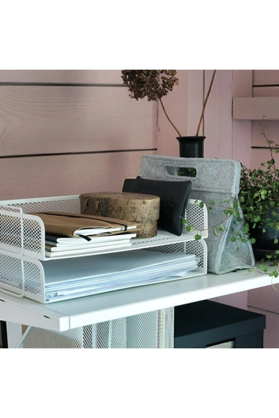 IKEA Beyaz 2 Katlı Fileli Çelik Dosya Evrak Rafı Lise A4 ürün görseli 1