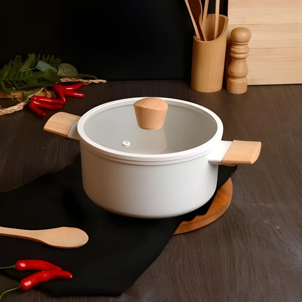BELARIVA 24 CM KPKL BEYAZ AHSAP SAPLI DERIN TENCERE ürün görseli 1
