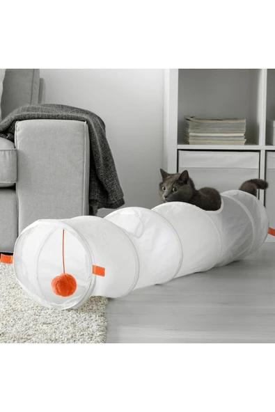 IKEA UTSADD 128x25 cm Kedi Evcil Hayvan Oyun Tüneli Beyaz Turuncu ürün görseli 1
