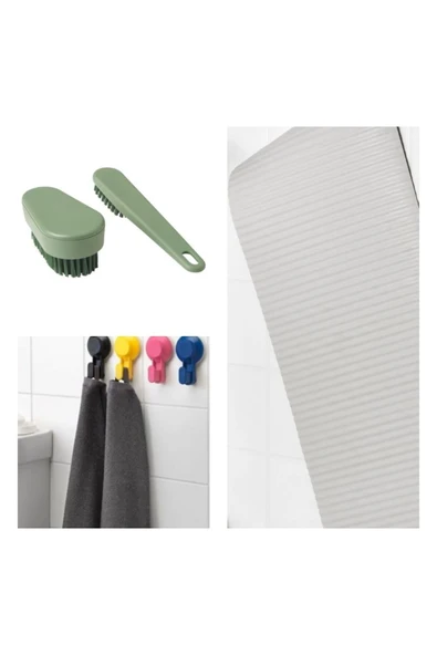 IKEA Pepprıg Yeşil Ovma Fırçası,Doppa banyo kaydırmazı,Tısken Renkli 4 adet Duvar Askısı ürün görseli 1