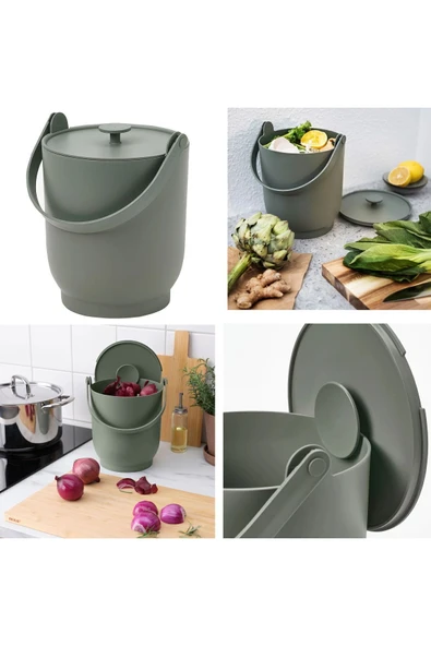 IKEA Çöp Kovası Katlanır Kulplu Kapağı Kenara Sabitlenebilir Polipropilen Plastik Mint Yeşili 4 lt ürün görseli 1