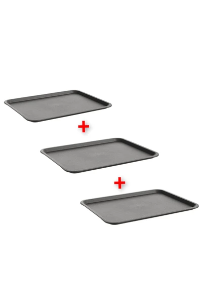 IKEA 3'lü Set Plastik Tepsi 37x29 Cm İkea 3 Adet Sunum Taşıma Tepsisi Gri Renk ürün görseli 1