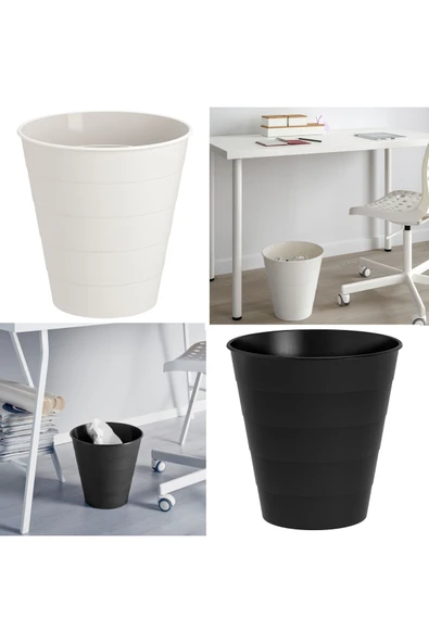IKEA 2 Adet Çöp Kovası 28X28 Cm İkea 2'li Çöp Kutusu Seti Plastik Hacim: 10 Lt. Siyah-Beyaz ürün görseli 1