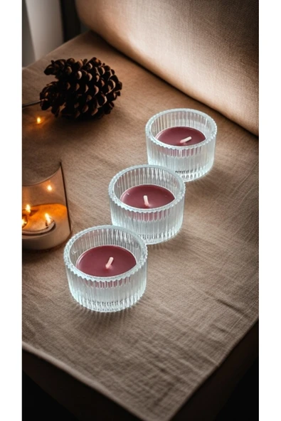 IKEA Tealight 3 Adet Cam Mumluk, 3.5 Cm Ve 3 Adet Orman Meyvesi Kokulu Mumlar ürün görseli 1