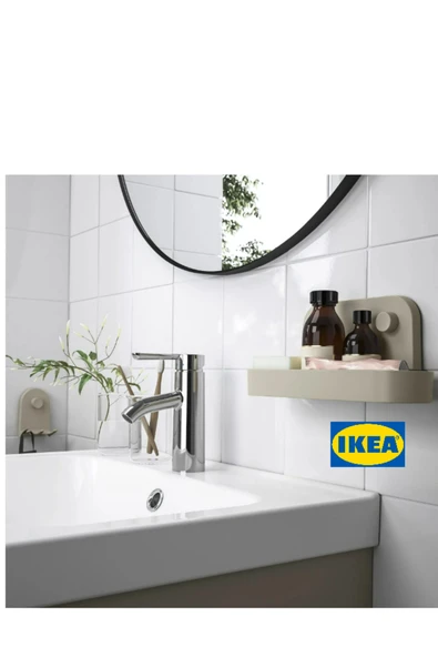 IKEA ÖBONAS 28x12 cm Vantuzlu Raf, Vantuzlu Mutfak Düzenleyici, 28x12 cm GRİ-BEJ ürün görseli 1
