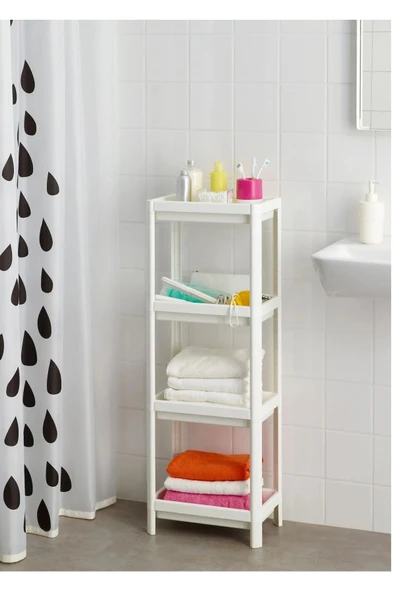 IKEA 4 Katlı Plastik Raf Ünitesi 37x23x101 Cm İkea Banyo Rafı Beyaz Düzenleme Rafı ürün görseli 1