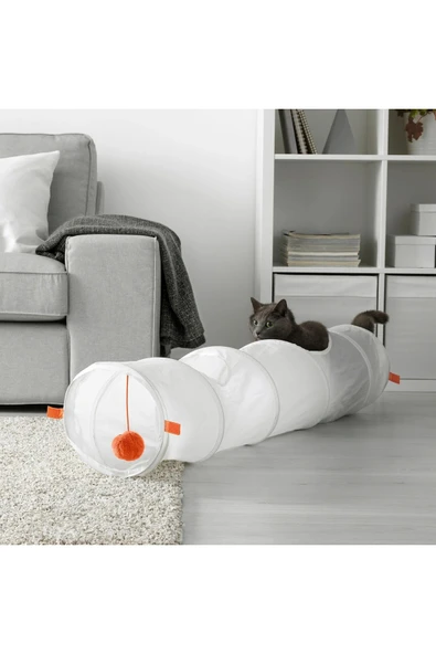 IKEA Oyun Tüneli – Beyaz & Turuncu | Katlanabilir 128×25 cm | İçindeki Top ile Saklanma ve Avlanma Zevki ürün görseli 1