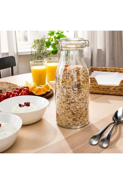 IKEA KORKEN 1 LT 23 CM HAVA SIZDIRMAZ KİLİTLİ KAPAKLI CAM KAVANOZ ürün görseli 1