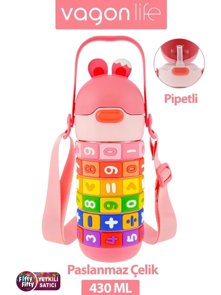 Vagonlife Pipetli Çelik Matara Pembe 430 ml ürün görseli 1