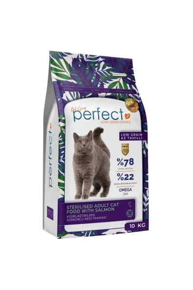 PERFECT 10 Kg Kısırlaştırılmış (34/12) Az Tahıllı Somonlu Kuru Kedi Maması ürün görseli 1