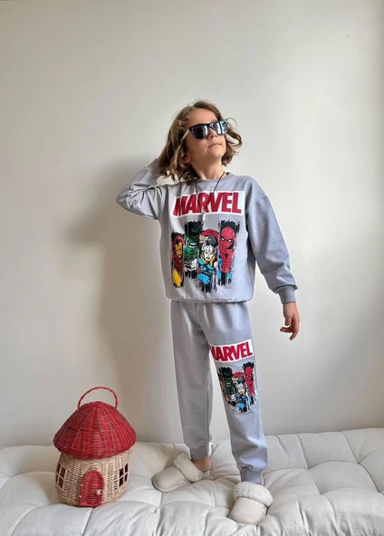 Cg Kids Marvel Figür Baskılı Eşofman Takımı 2 Iplik Erkek Çocuk Alt Üst Takım Sırt Baskı Detay ürün görseli 1