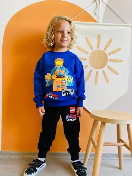 Cg Kids Minecraft Lego Mavi Erkek Çocuk 2 iplik Alt Üst Takım Süper Kalite Baskı Kumaş ürün görseli 1