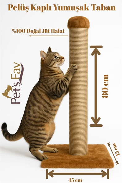 Pets Fav Kedi Tırmalama Tahtası 4 Renk Seçenekli Peluş Tabanlı Tırmalama Direği 80 cm Doğal Jüt Halatlı ürün görseli 1