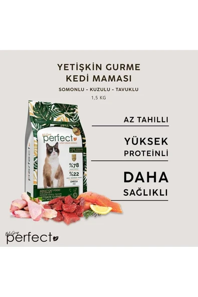 PERFECT Az Tahıllı / Düşük Tahıllı Gurme Kedi Maması 1,5 kg ürün görseli 1