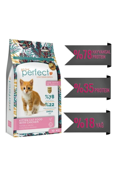 PERFECT Cat Plus, Az Tahıllı / Düşük Tahıllı Yavru Kedi Maması 10 Kg. Süper Premium Kalite ürün görseli 1
