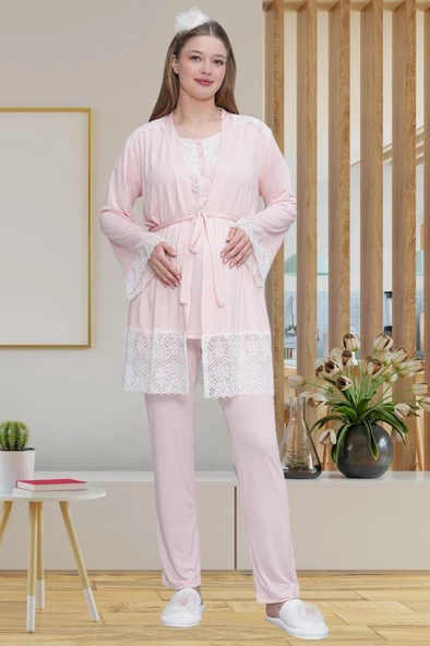 Mecit 6203 Bayan Pembe Sabahlıklı Hamile Lohusa Pijama Takımı ürün görseli 1
