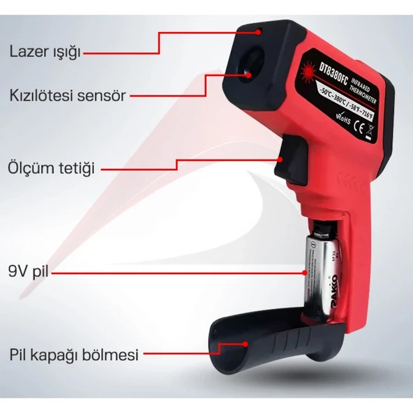 DT8380FC Kızılötesi Lazerli Termometre 380°C - Resim 3