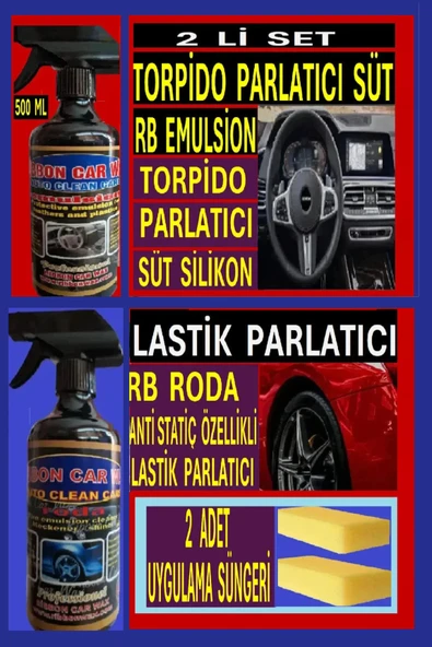 LASTİK Parlatıcı 500 ML+ TORPİDO Parlatıcı Süt Silikon 500 ml + 2 ADET Uygulama Süngeri ürün görseli 1