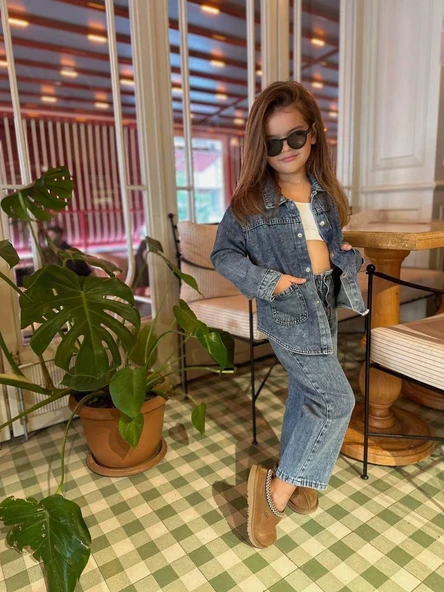 Cg Kids Denim Ceket ve Pantolon Unisex Alt Üst Takım Süper Kalite ürün görseli 1