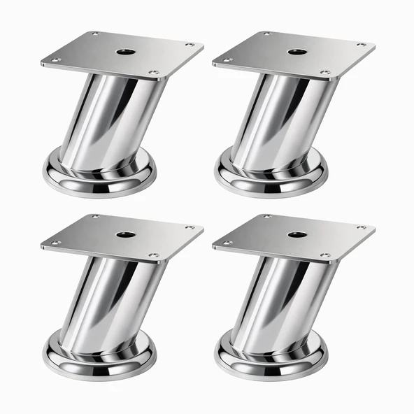 Tablalı Dereceli (4 Adet) Ayarlanabilir (6 CM) Krom Metal Baza TV Ünitesi Koltuk Mobilya Ayağı ürün görseli 1