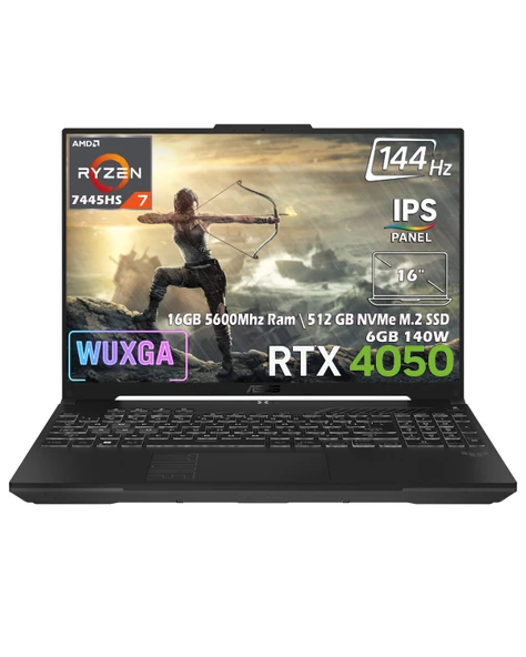 Asus TUF Gaming A16 FA607NUG-RL125-Gaming AMD Ryzen 7 7445HS 16GB 512GB SSD RTX 4050 6GB 16" FHD+ (1920 x 1200) WUXGA 144Hz IPS Panel Taşınabilir Bilgisayar ürün görseli 1