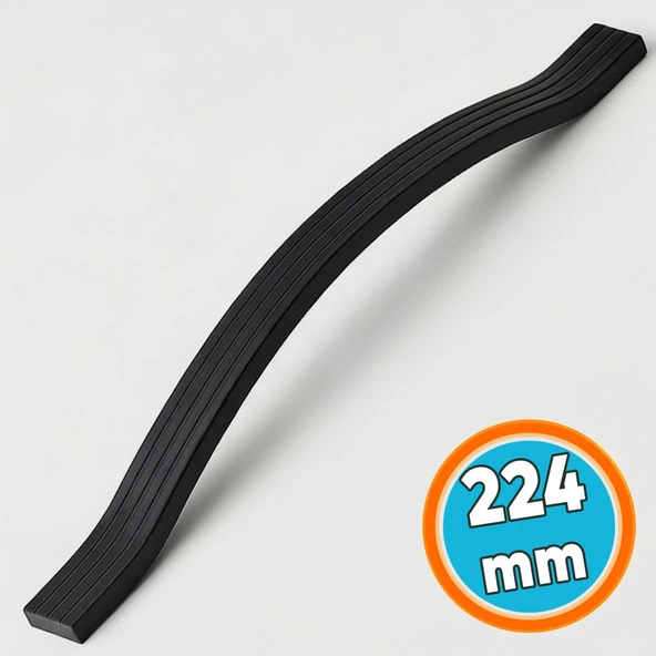 Çizgili Metal Kulp Mobilya Çekmece Dolap Kapak Kulpu Paslanmaz Kulpları 224 mm Siyah ürün görseli 1
