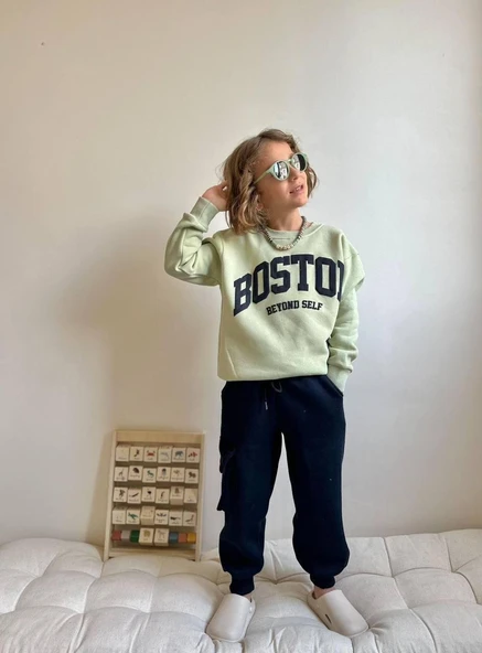 Cg Kids Boston Kabartma Baskılı Fıstık Yeşil Lacivert Şardonlu Süper Kalite Alt Üst Takım ürün görseli 1