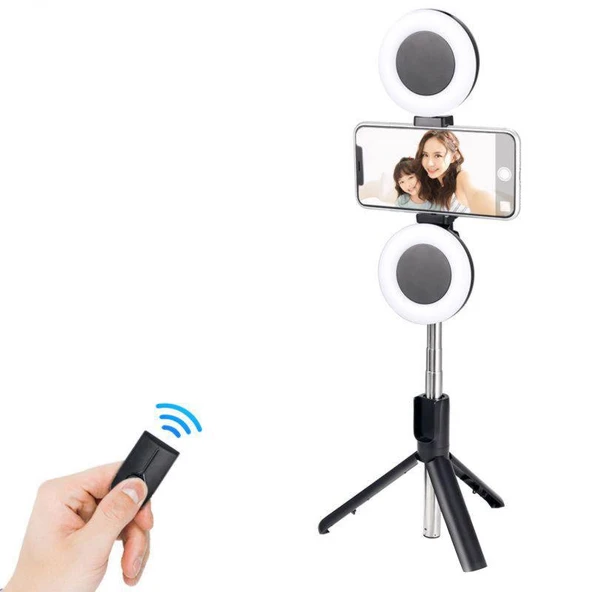 Led Işıklı Fonksiyonel Selfie Çubuğu (Tripod + Monopod + Işık) ürün görseli 1