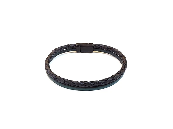 Pure Braid Core – Tek Sıra Örgü Detaylı Erkek Hakiki Deri Bileklik-1412 ürün görseli 1