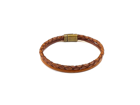 Camel Pure Braid – Taba Kahverengi Örgü Deri Erkek Bileklik-1403 ürün görseli 1