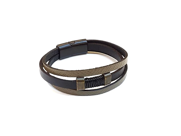 Urban Strap Core – Üç Bantlı İp Detaylı Erkek Hakiki Deri Bileklik-1416 ürün görseli 1