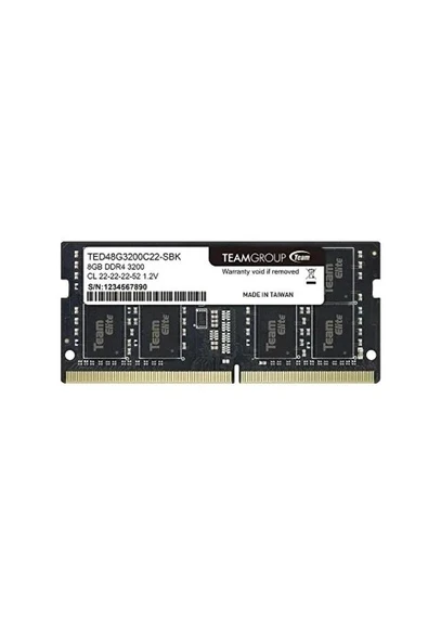 TEAM Elite 8GB 1x8GB 3200MHz CL 22 DDR4 Notebook SODIMM Ram TED48G3200C22-S01 ürün görseli 1