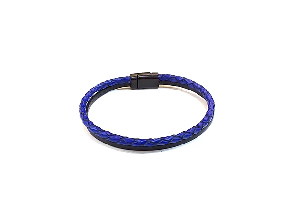 Navy Pure Braid – Lacivert Örgü Detaylı Siyah Erkek Deri Bileklik-1407 ürün görseli 1