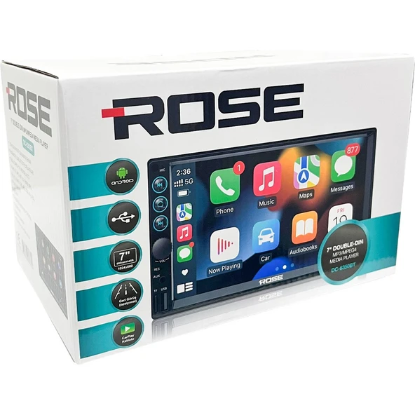 ROSE DC-6350BT Android, Usb,kablolu Carplay 7 Double-Din Teyp ürün görseli 1