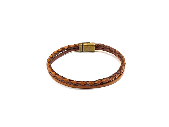 Heritage Brown Pure Braid – Kahverengi Örgü Detaylı Erkek Deri Bileklik-1404 ürün görseli 1