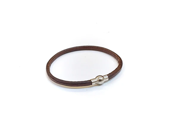 Dark Brown Minimal – Koyu Kahverengi Deri & Altın Detaylı Erkek Bileklik-1396 ürün görseli 1