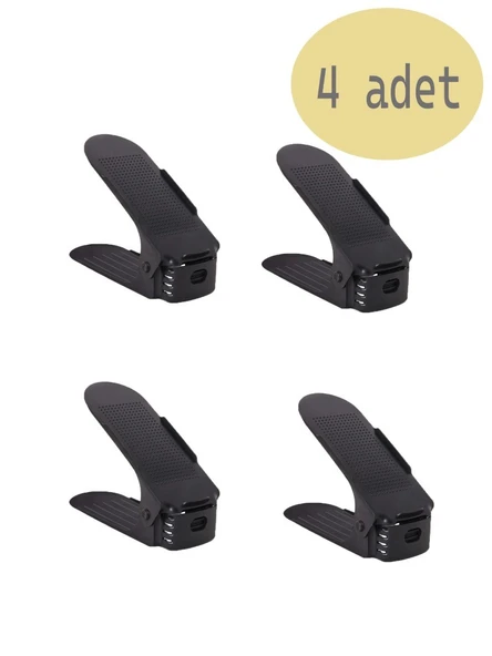 Siyah - 4'lü Set - Ayarlanabilir Ayakkabı Rampası - Çift Katlı Düzenleyici ürün görseli 1