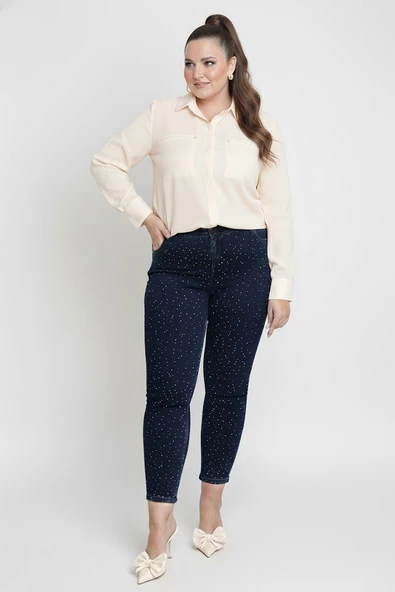 54658 FEMİNA SKINNY SERPME TAŞLI PANTOLON ürün görseli 1