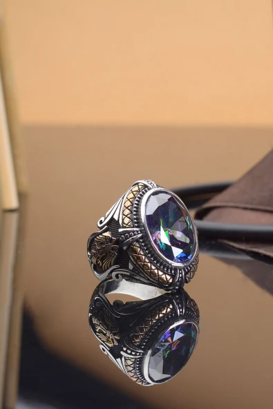 MİSTİK TOPAZ SELÇUKLU KARTALI 925 AYAR GÜMÜŞ ERKEK YÜZÜK ürün görseli 1