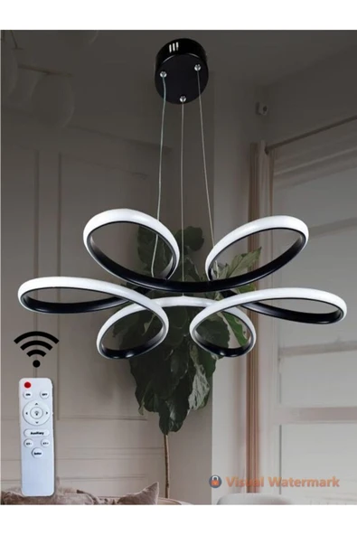 EYSHOP Modern Papatya Siyah Model Kumandalı 3 Renk (BEYAZ & SARI & GÜNIŞIĞI)60 cm Led Avize ürün görseli 1