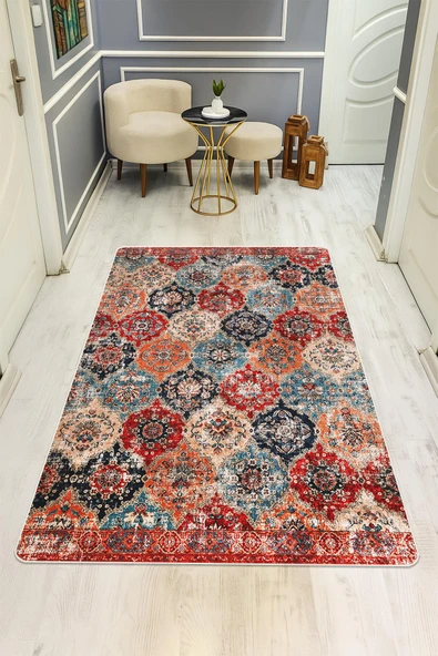 Vintage Desenli Dijital Baskı Kaymaz Taban Halı H0105 RENKLİ 80 X 300 ürün görseli 1